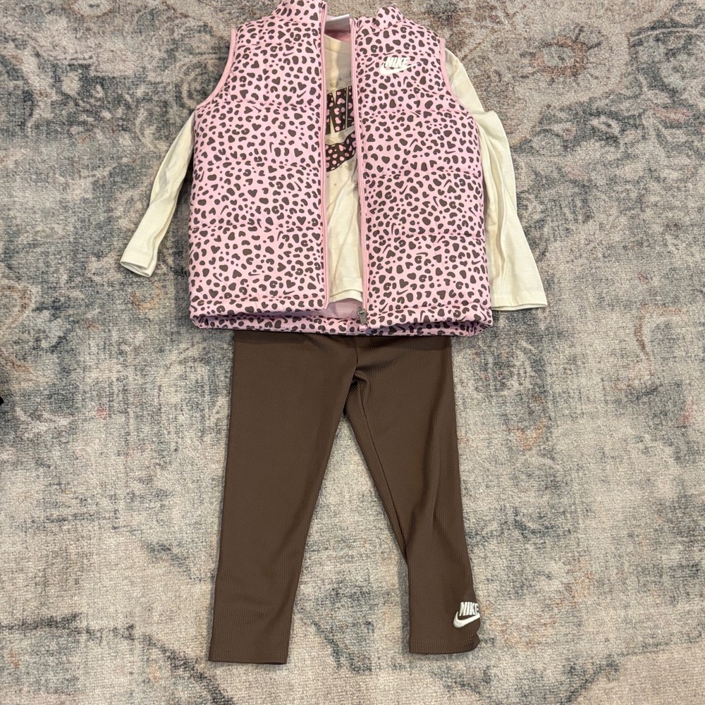 Nike Pink Leopard Vest with Brown Leggings